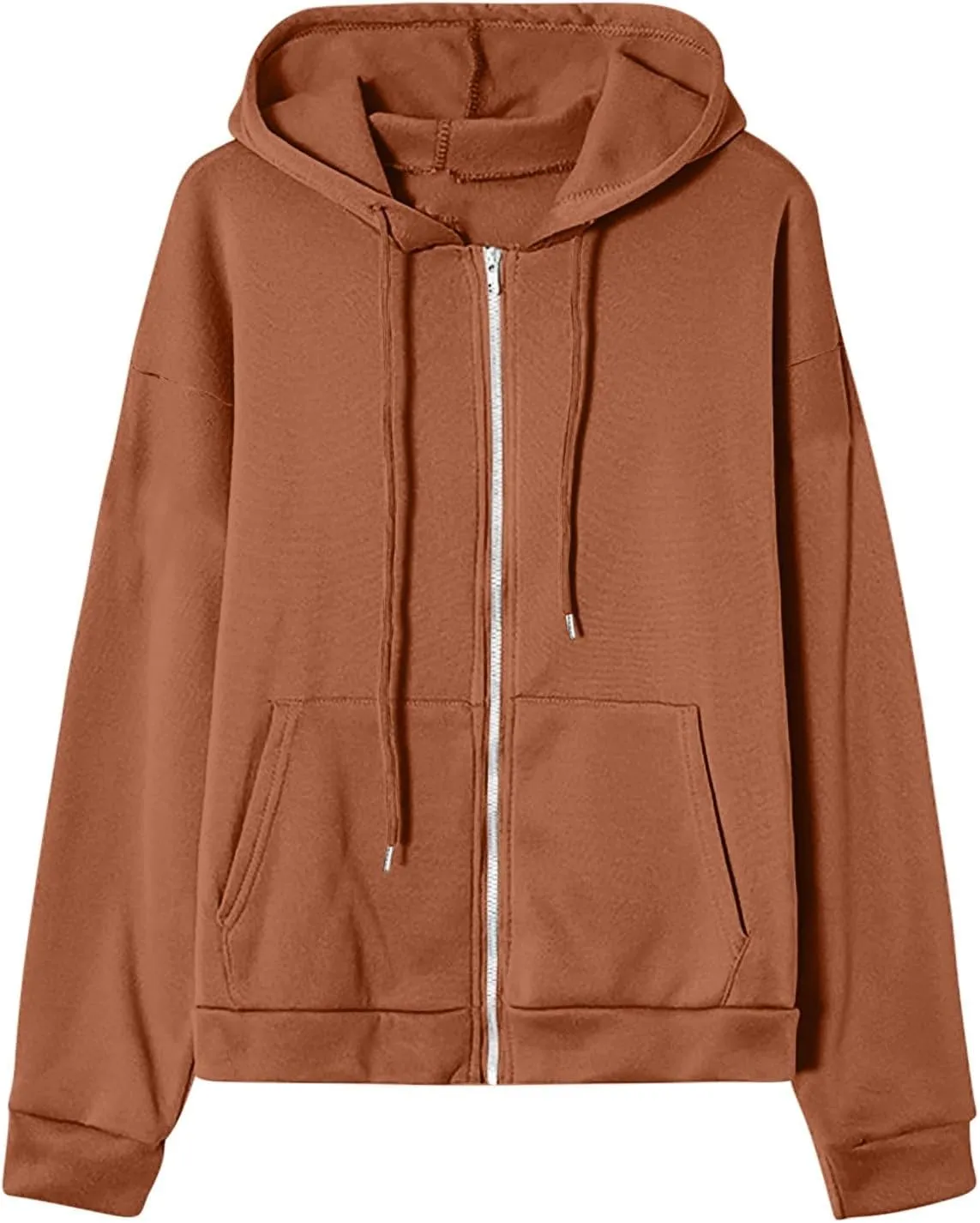 Fleece Hoodies for Women Solid Color Long Sleeve Drawstring Hooded Zip Up Thick Warm Coats Trendy Open Front Jackets
