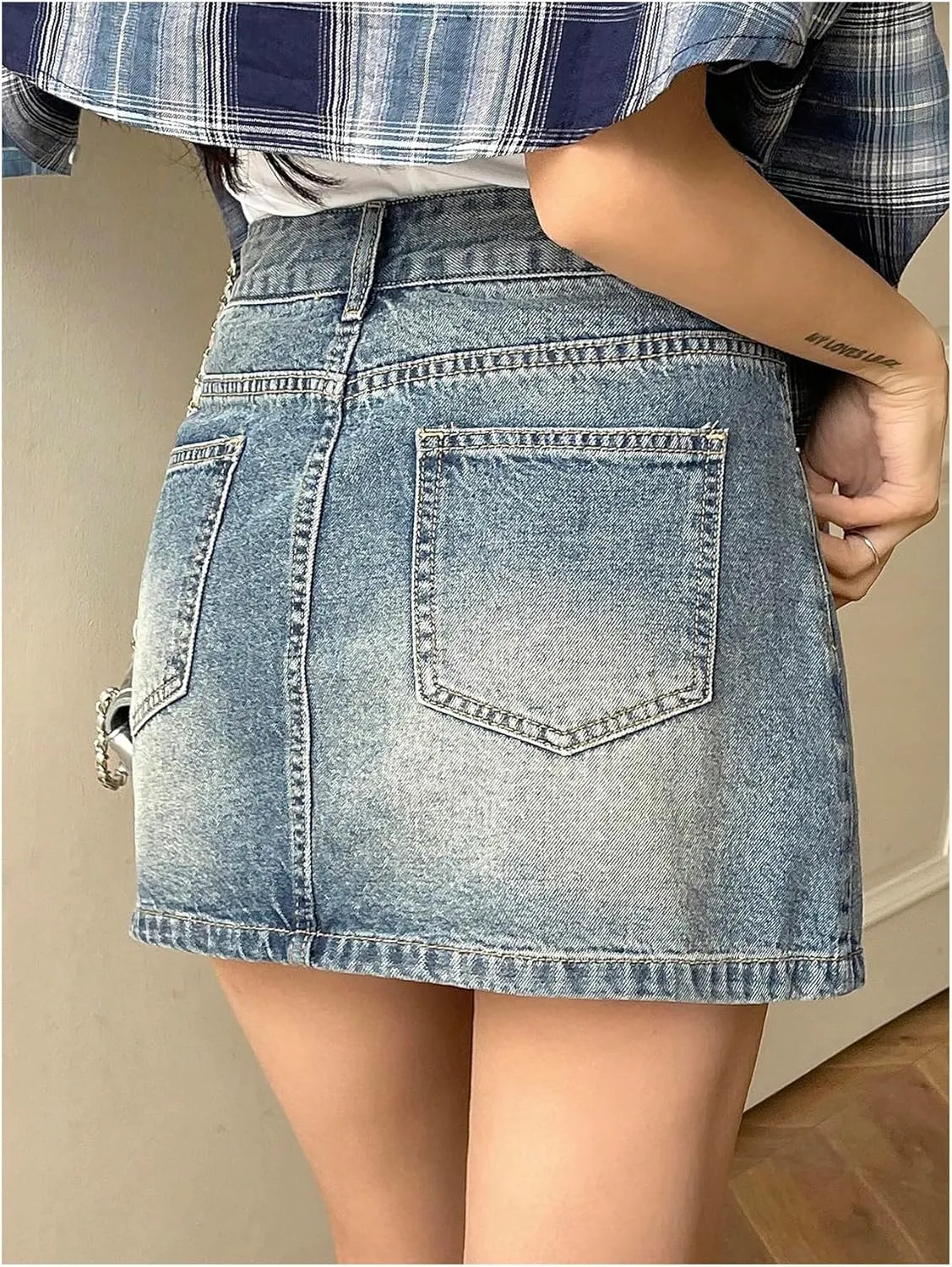 Floerns Women's High Waisted Mini Denim Skirt Casual A Line Jean Skirts with Pocket