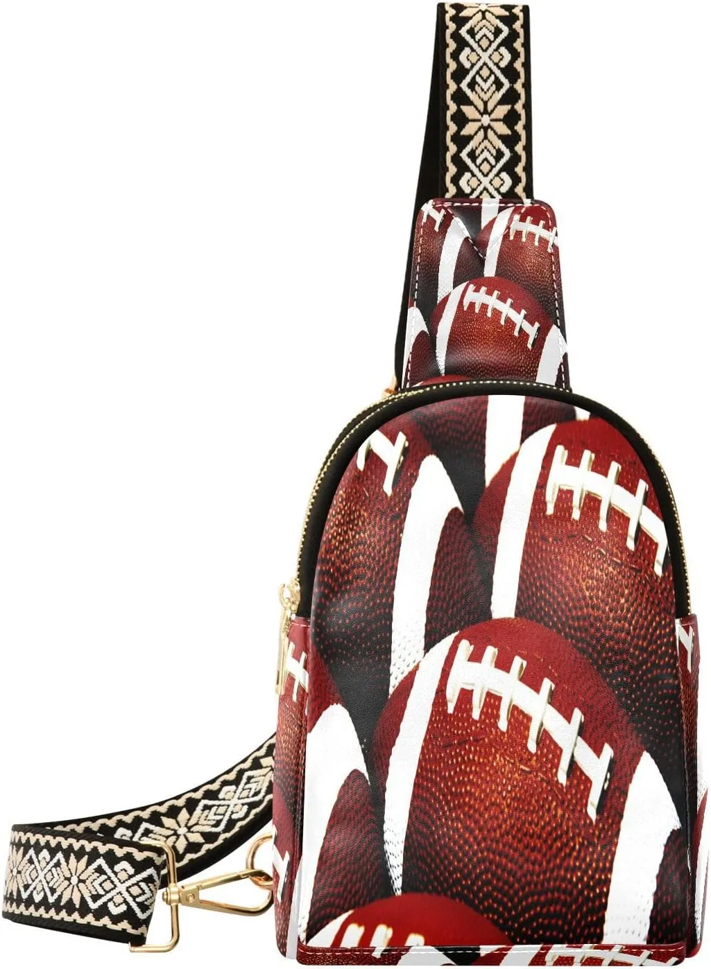 Football Pattern Fanny Pack Crossbody PC Leather Small Sling Bag for Women Rugby Balls Fashion Waist Packs Chest Bag for Travel Sports Running Hiking
