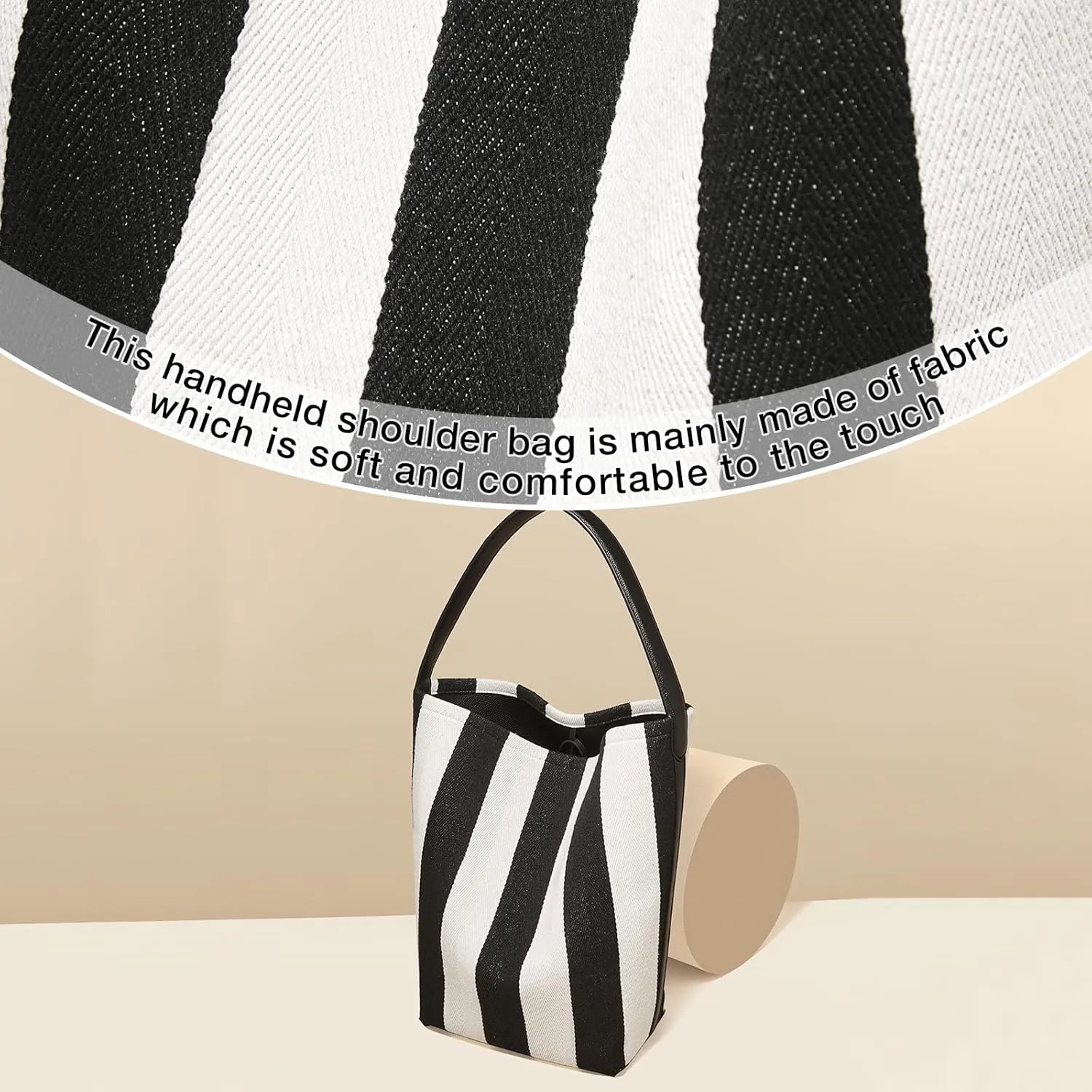 FOXLOVER Fabric Large Bucket Shoulder Bag for Women Hobo Tote Canvas Striped Design with Inner Bag