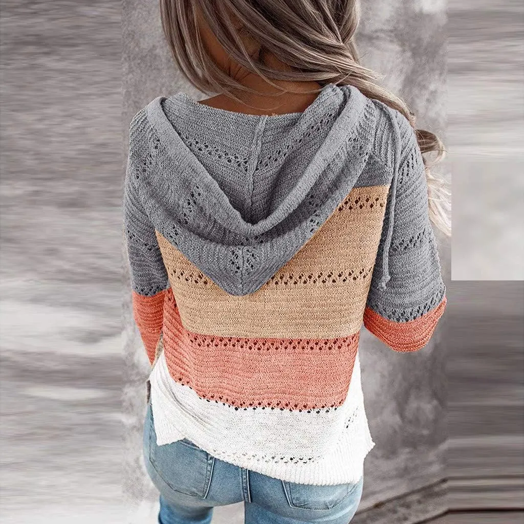 FQZWONG Spring Sweaters for Women 2025 Plus Size Long Sleeve Hoodies Casual Ladies Sweatshirts Fashion Knit Hooded Tops