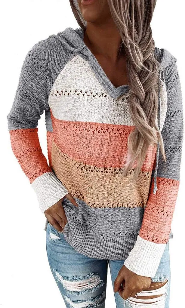 FQZWONG Spring Sweaters for Women 2025 Plus Size Long Sleeve Hoodies Casual Ladies Sweatshirts Fashion Knit Hooded Tops