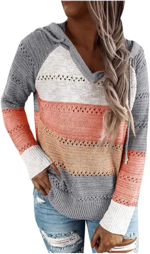 FQZWONG Spring Sweaters for Women 2025 Plus Size Long Sleeve Hoodies Casual Ladies Sweatshirts Fashion Knit Hooded Tops