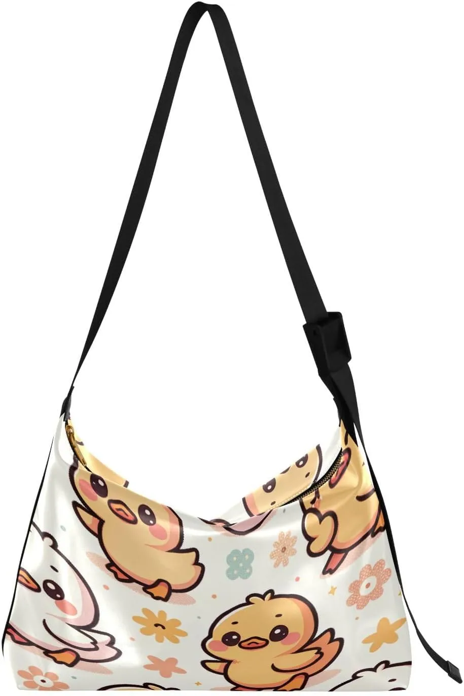 Funny Ducks Floral Hobo Crossbody Bags for Women Leather Large Shoulder Bag Cross Body Cute Animals Trendy Womens Tote Bags Handbag for Travel Shopping