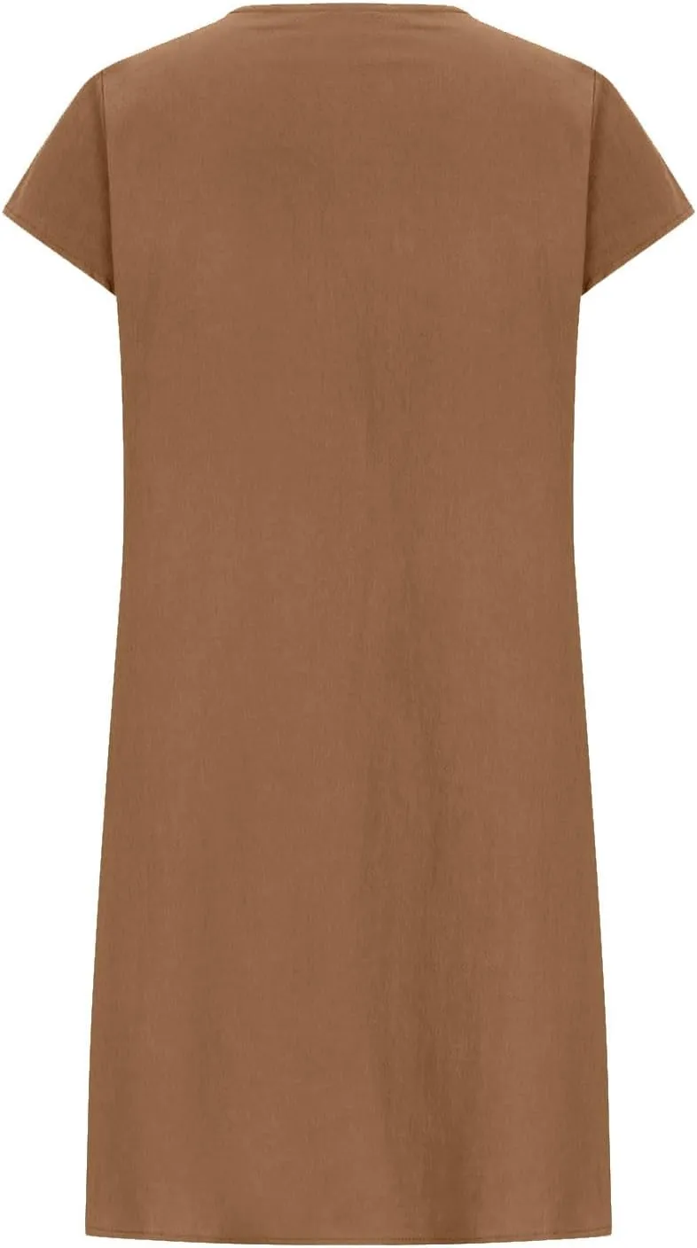 FZYLQY Women's Cotton Linen Midi Dresses Plus Size Cap Sleeve Pleated Summer Dress Vacation 2025 Crew Neck Casual Dress