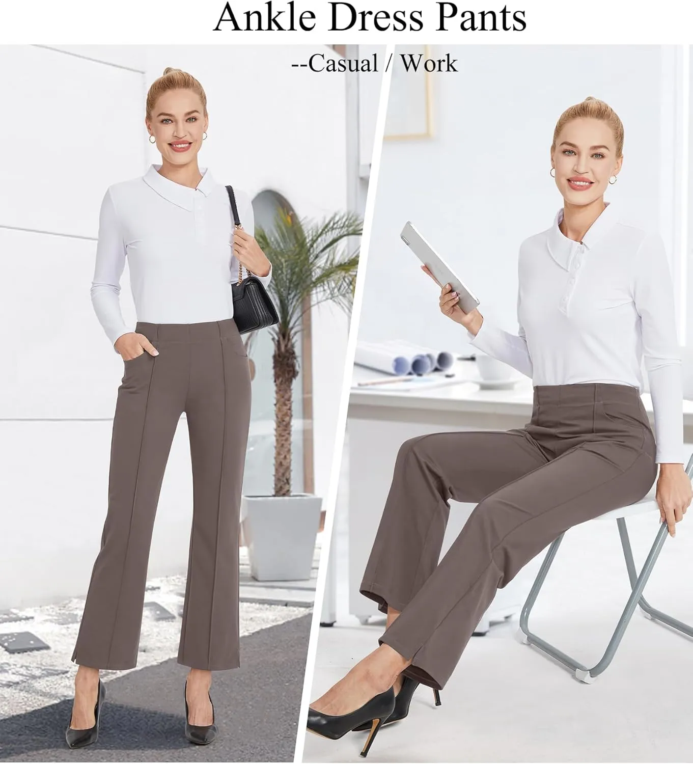 G4Free Yoga Dress Pants for Women Wide Leg Ankle Pants with Pockets Strechy Casual Loose Flare Work Pants 25"/27"/29"