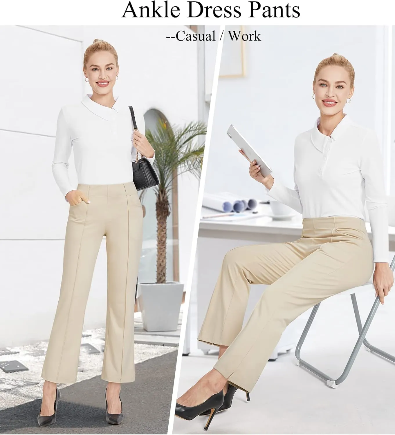 G4Free Yoga Dress Pants for Women Wide Leg Ankle Pants with Pockets Strechy Casual Loose Flare Work Pants 25"/27"/29"