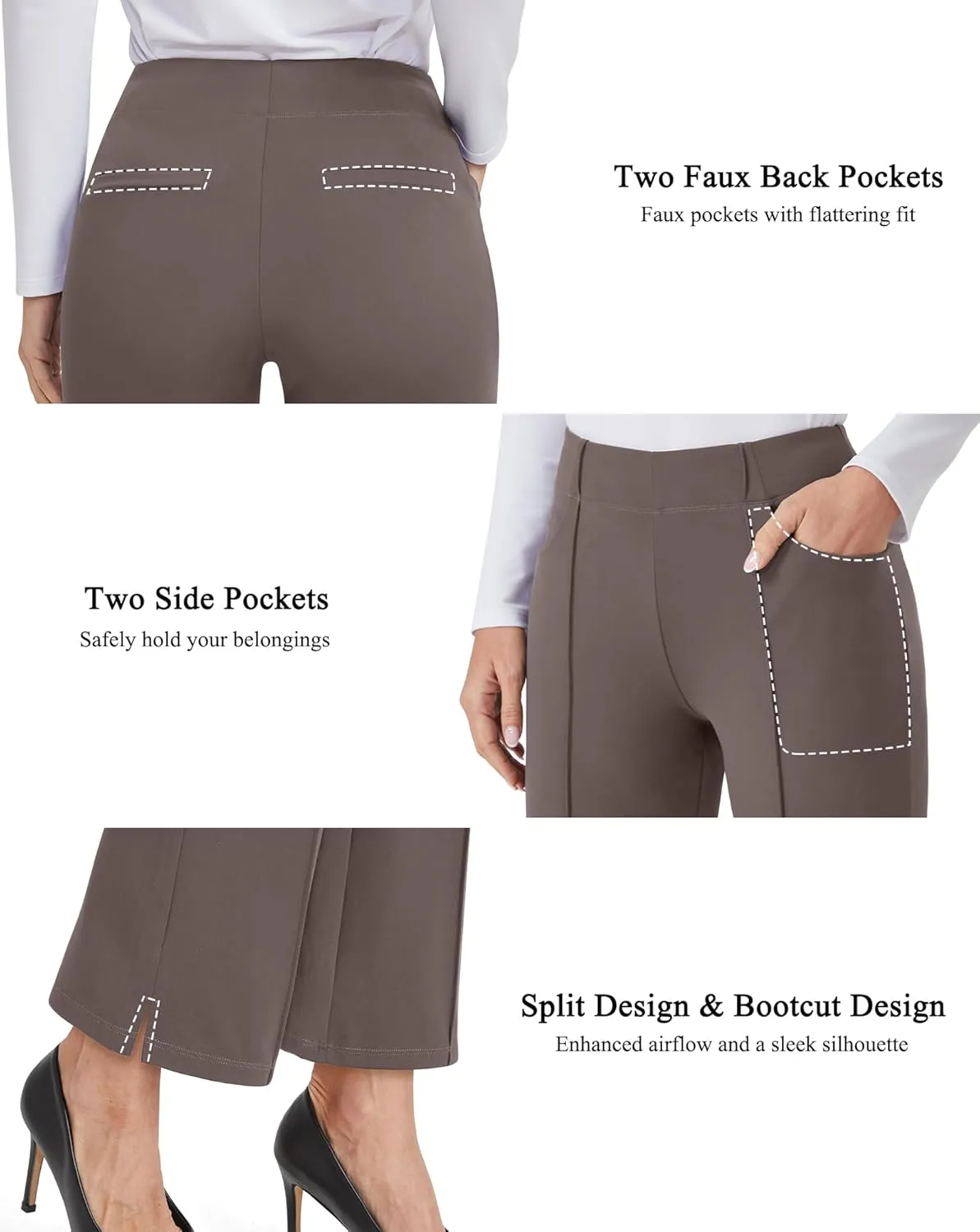 G4Free Yoga Dress Pants for Women Wide Leg Ankle Pants with Pockets Strechy Casual Loose Flare Work Pants 25"/27"/29"