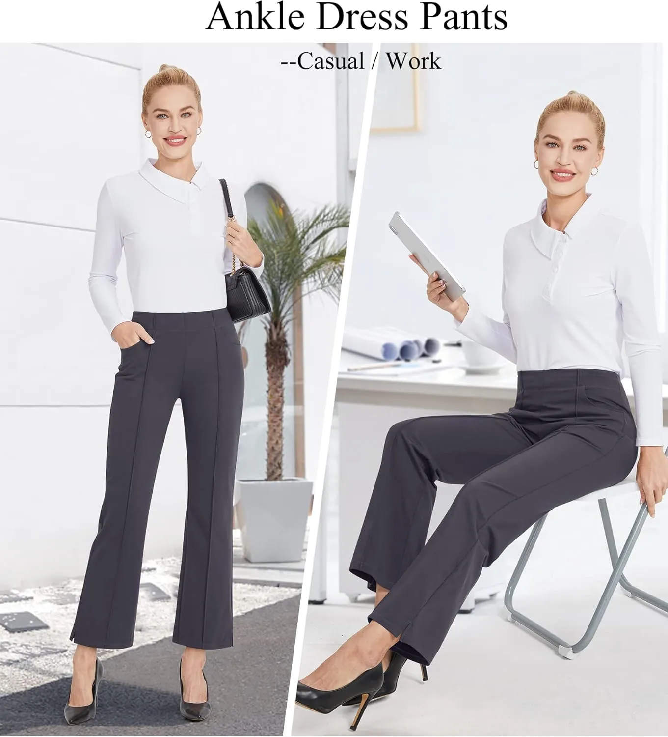 G4Free Yoga Dress Pants for Women Wide Leg Ankle Pants with Pockets Strechy Casual Loose Flare Work Pants 25"/27"/29"