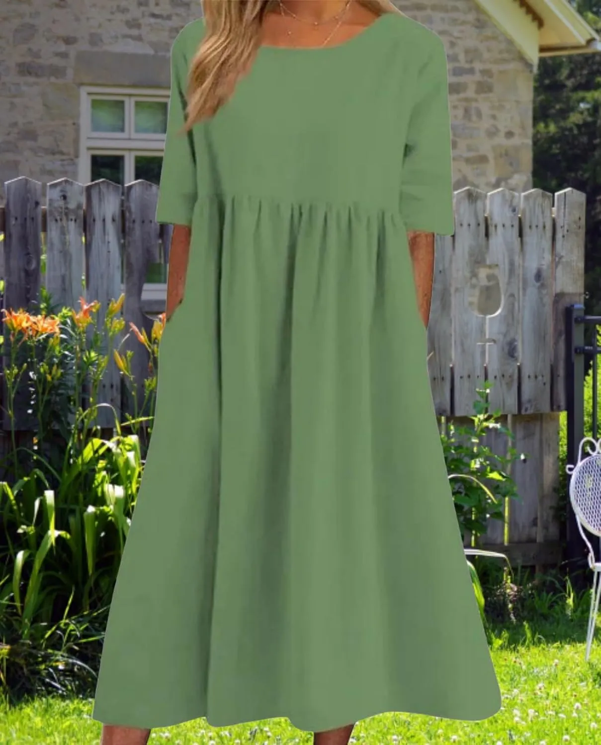 Geleglaer Boho Dress for Women Floral Print Short Sleeve Midi Dress Casual Pleat Flowy Beach Dress with Pockets Summer 2024