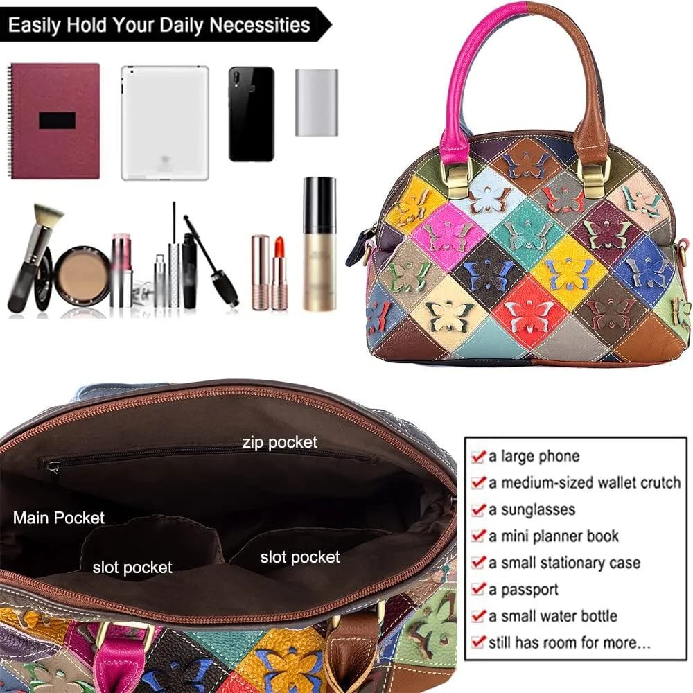 Genuine Leather Top Handle Handbags Medium Tote Bags Purses Crossbody Shoulder Bag Downupodwn Dome Satchel Bag for Women