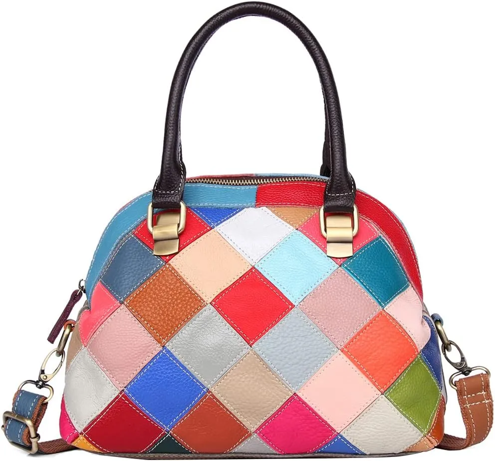 Genuine Leather Top Handle Handbags Medium Tote Bags Purses Crossbody Shoulder Bag Downupodwn Dome Satchel Bag for Women