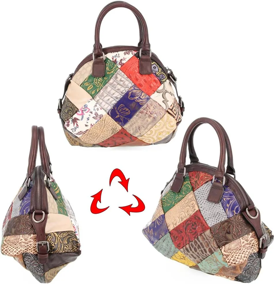 Genuine Leather Top Handle Handbags Medium Tote Bags Purses Crossbody Shoulder Bag Downupodwn Dome Satchel Bag for Women