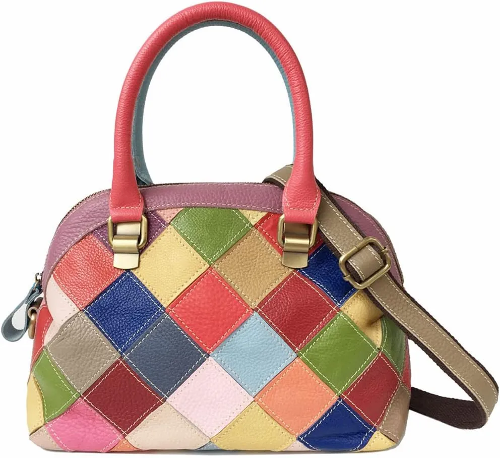 Genuine Leather Top Handle Handbags Medium Tote Bags Purses Crossbody Shoulder Bag Downupodwn Dome Satchel Bag for Women