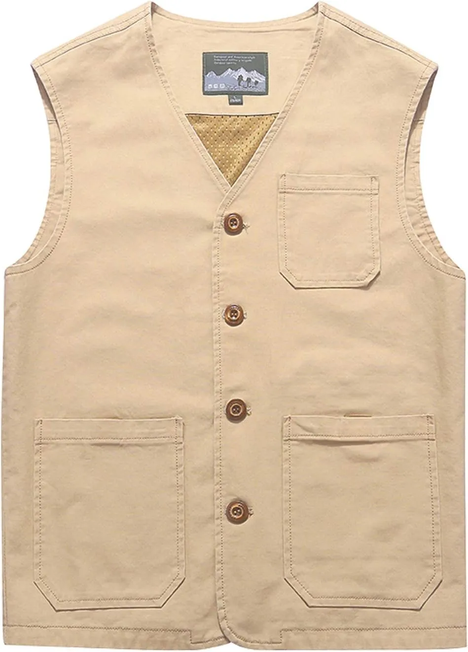 Gihuo Men's Travel Vest Casual Outdoor Multi-Pocket V-Neck Button Cotton Workwear Vest