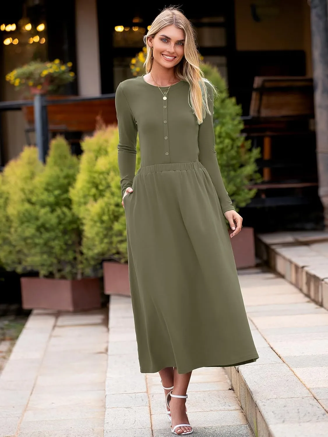 Glamaker Women's 2 Piece Skirt Sets Long Sleeve Casual Outfits Top Maxi Skirt Knit Dresses Matching Sets with Pockets