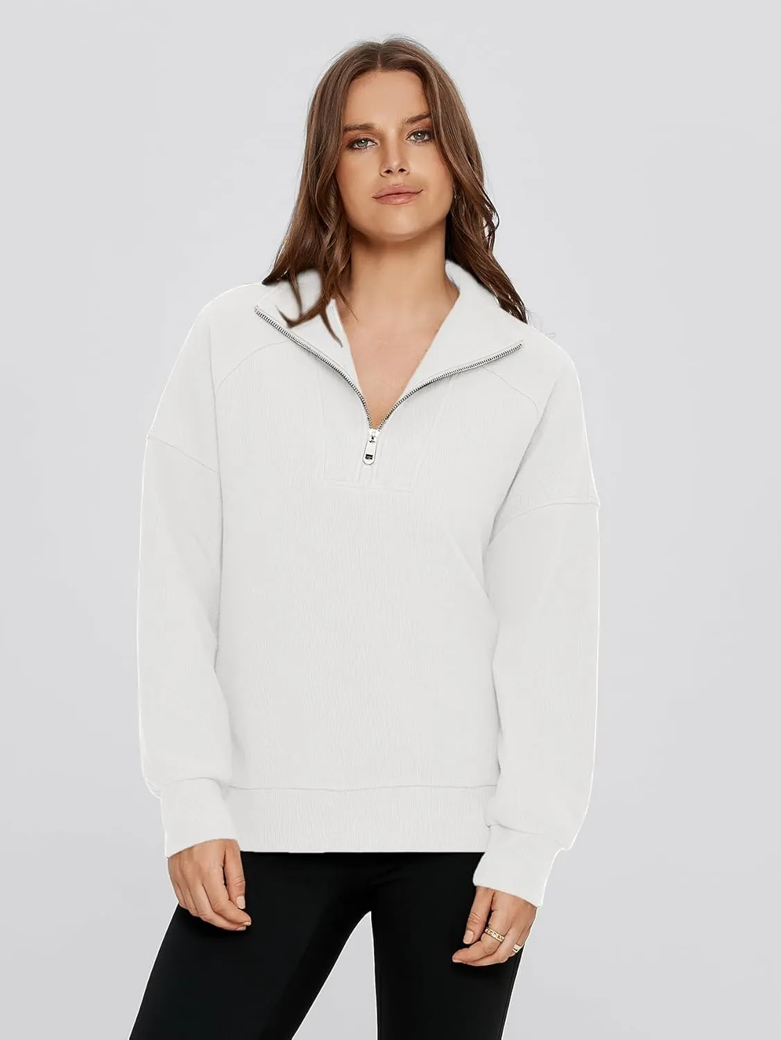 Glamaker Womens Sweatshirts Casual Essentials Pullover Fall Half Zip Tops Preppy Shirt Long Sleeve Fashion Clothes