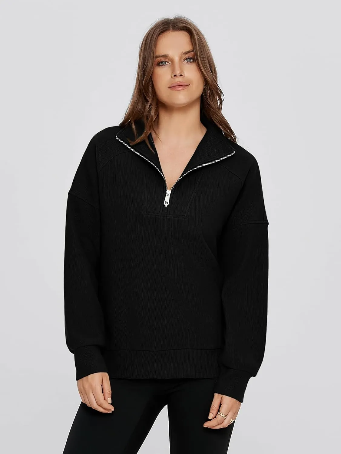 Glamaker Womens Sweatshirts Casual Essentials Pullover Fall Half Zip Tops Preppy Shirt Long Sleeve Fashion Clothes