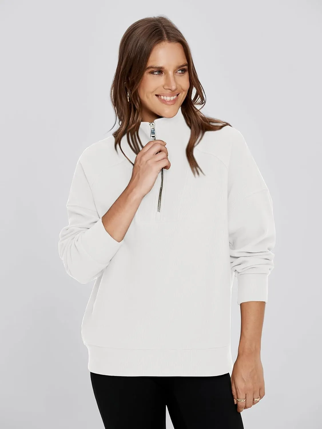 Glamaker Womens Sweatshirts Casual Essentials Pullover Fall Half Zip Tops Preppy Shirt Long Sleeve Fashion Clothes