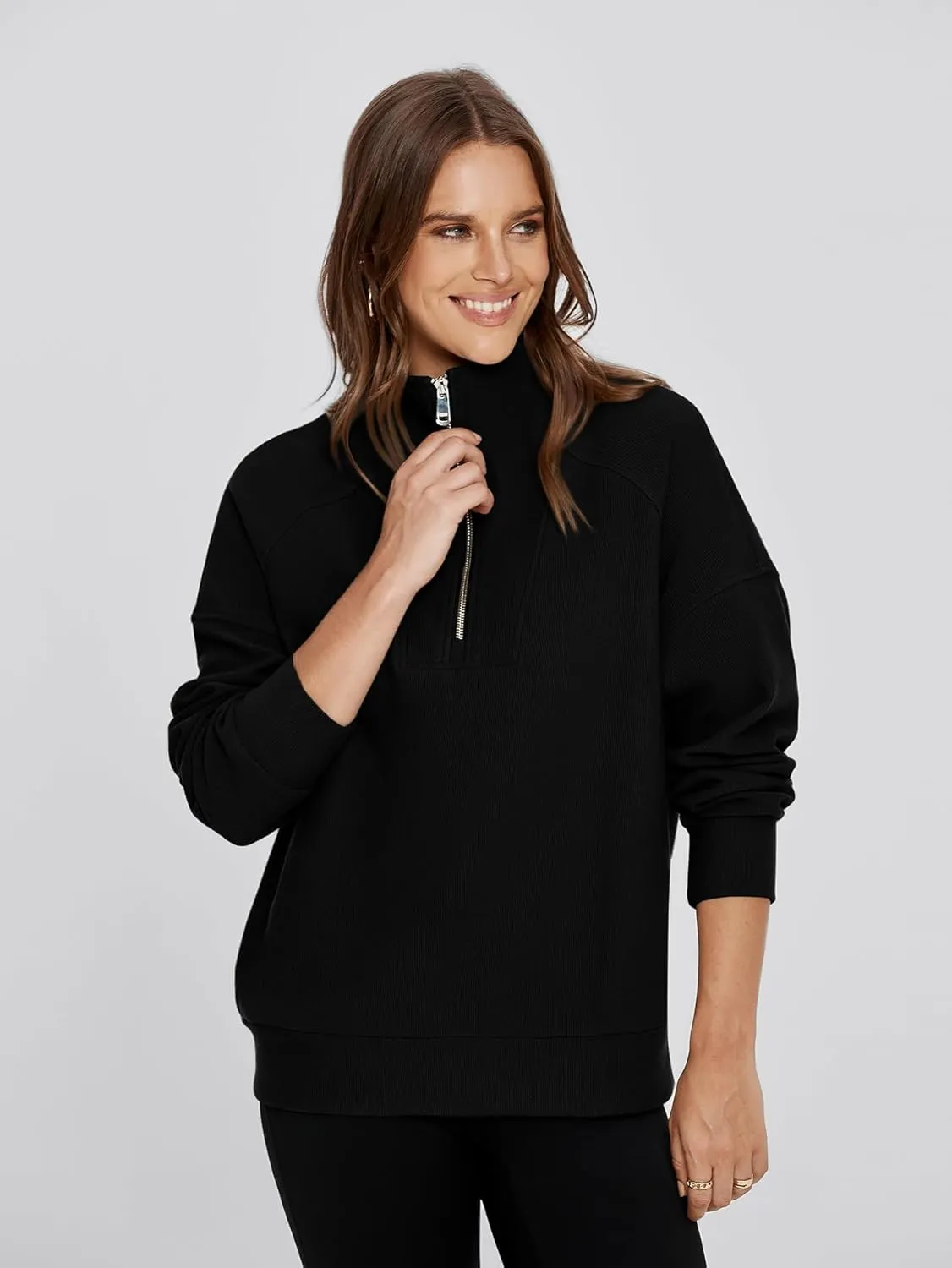 Glamaker Womens Sweatshirts Casual Essentials Pullover Fall Half Zip Tops Preppy Shirt Long Sleeve Fashion Clothes