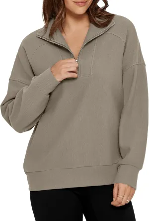 Glamaker Womens Sweatshirts Casual Essentials Pullover Fall Half Zip Tops Preppy Shirt Long Sleeve Fashion Clothes