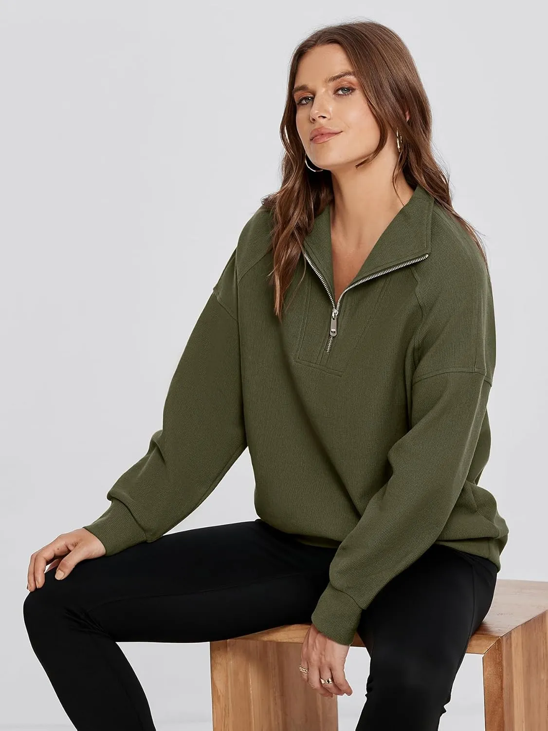 Glamaker Womens Sweatshirts Casual Essentials Pullover Fall Half Zip Tops Preppy Shirt Long Sleeve Fashion Clothes