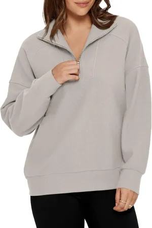 Glamaker Womens Sweatshirts Casual Essentials Pullover Fall Half Zip Tops Preppy Shirt Long Sleeve Fashion Clothes