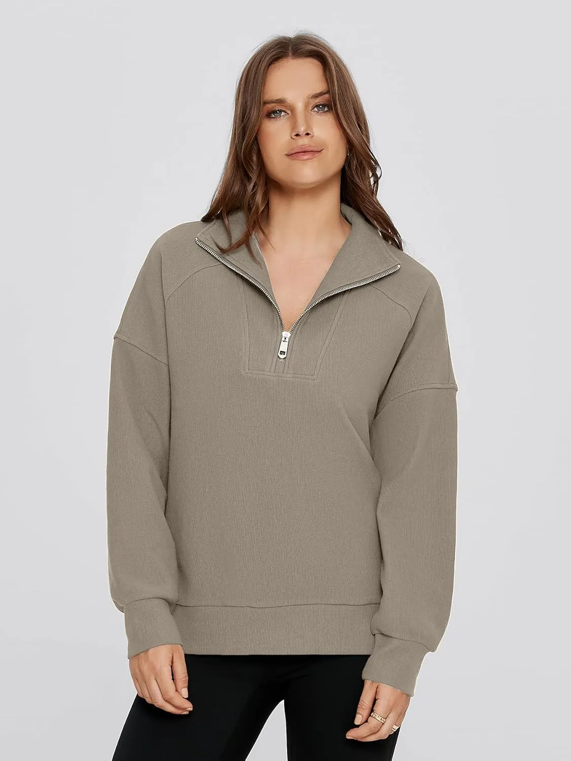 Glamaker Womens Sweatshirts Casual Essentials Pullover Fall Half Zip Tops Preppy Shirt Long Sleeve Fashion Clothes