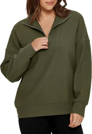 Glamaker Womens Sweatshirts Casual Essentials Pullover Fall Half Zip Tops Preppy Shirt Long Sleeve Fashion Clothes