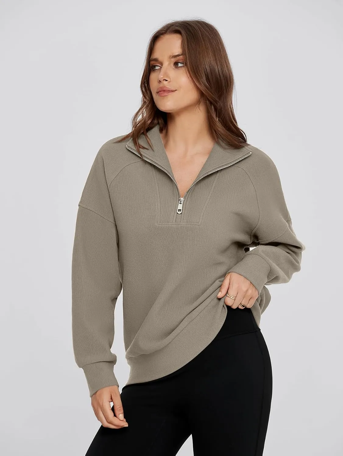 Glamaker Womens Sweatshirts Casual Essentials Pullover Fall Half Zip Tops Preppy Shirt Long Sleeve Fashion Clothes