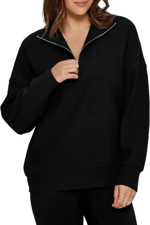 Glamaker Womens Sweatshirts Casual Essentials Pullover Fall Half Zip Tops Preppy Shirt Long Sleeve Fashion Clothes