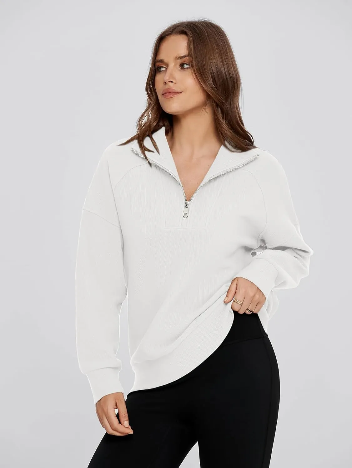 Glamaker Womens Sweatshirts Casual Essentials Pullover Fall Half Zip Tops Preppy Shirt Long Sleeve Fashion Clothes
