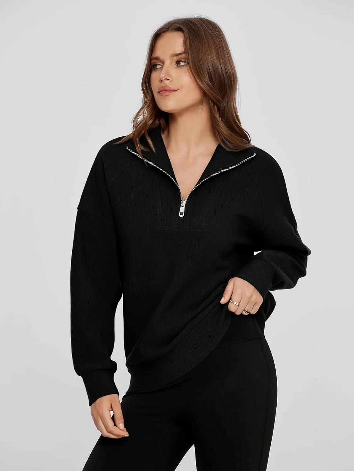 Glamaker Womens Sweatshirts Casual Essentials Pullover Fall Half Zip Tops Preppy Shirt Long Sleeve Fashion Clothes