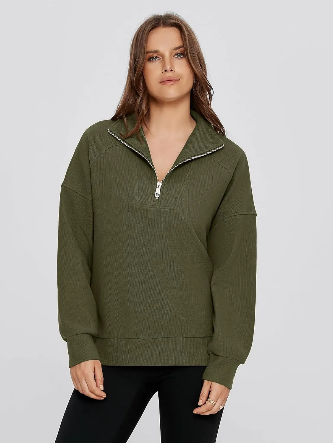 Glamaker Womens Sweatshirts Casual Essentials Pullover Fall Half Zip Tops Preppy Shirt Long Sleeve Fashion Clothes