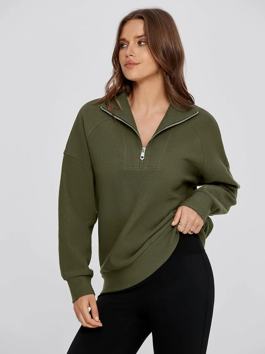 Glamaker Womens Sweatshirts Casual Essentials Pullover Fall Half Zip Tops Preppy Shirt Long Sleeve Fashion Clothes