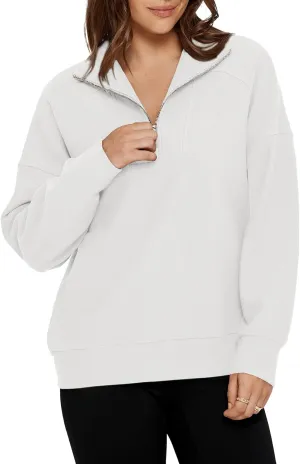 Glamaker Womens Sweatshirts Casual Essentials Pullover Fall Half Zip Tops Preppy Shirt Long Sleeve Fashion Clothes