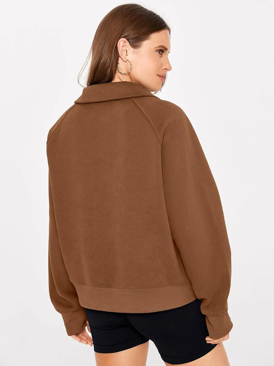 Glamaker Womens Sweatshirts Half Zip Pullover Fleece Cropped Comfort Fall Loose Outfits Fashion Long Sleeve Thumb Hole