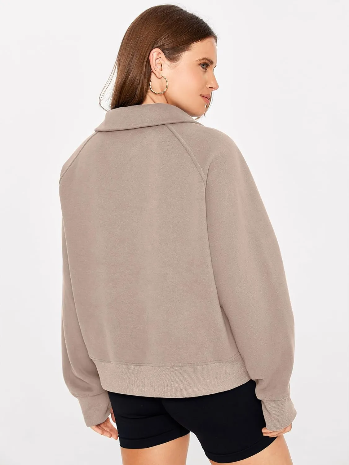 Glamaker Womens Sweatshirts Half Zip Pullover Fleece Cropped Comfort Fall Loose Outfits Fashion Long Sleeve Thumb Hole