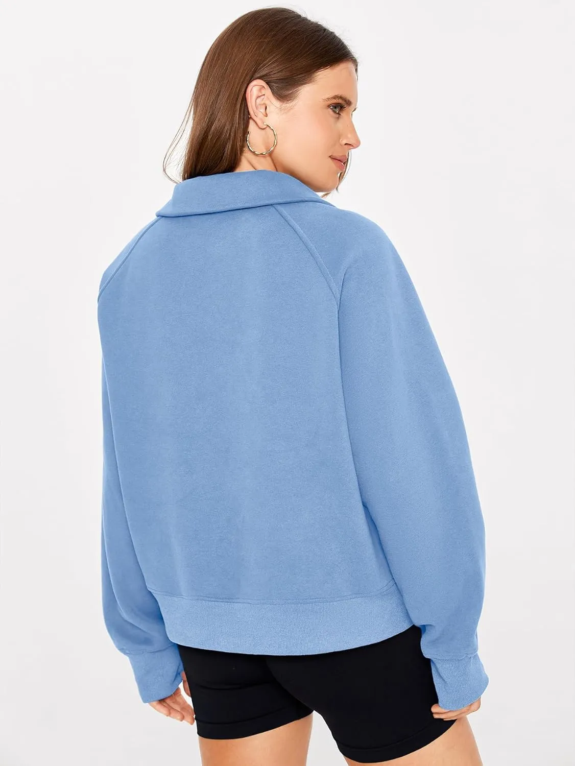 Glamaker Womens Sweatshirts Half Zip Pullover Fleece Cropped Comfort Fall Loose Outfits Fashion Long Sleeve Thumb Hole
