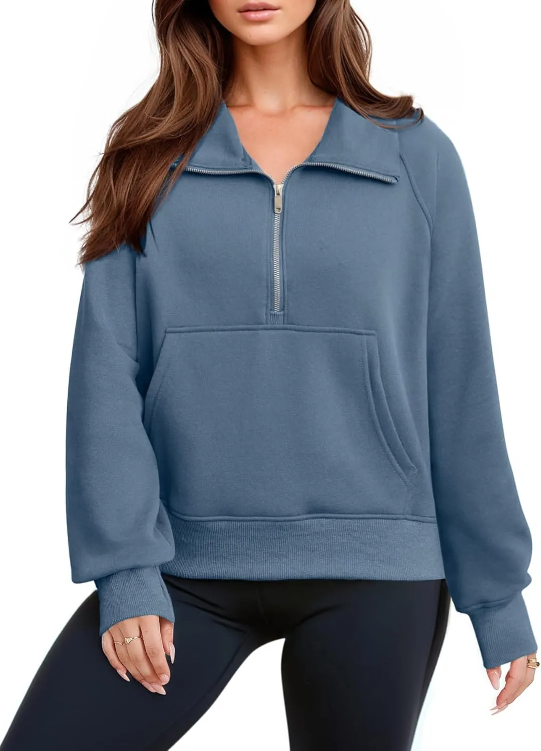 Glamaker Womens Sweatshirts Half Zip Pullover Fleece Cropped Comfort Fall Loose Outfits Fashion Long Sleeve Thumb Hole