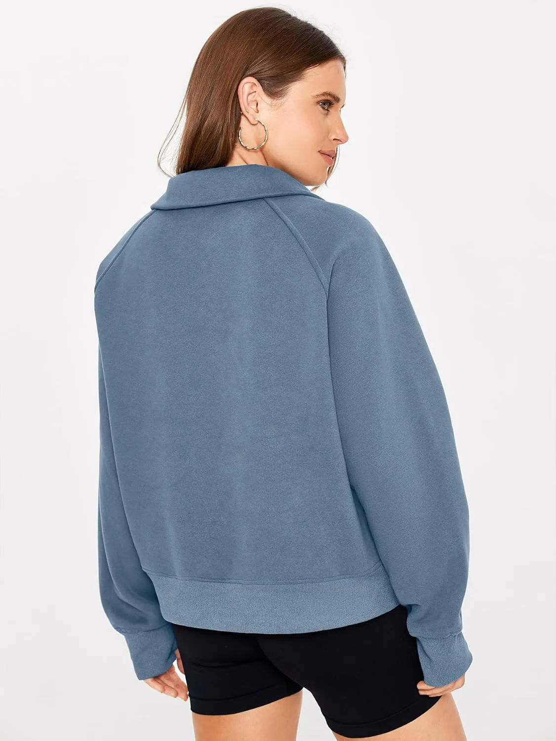 Glamaker Womens Sweatshirts Half Zip Pullover Fleece Cropped Comfort Fall Loose Outfits Fashion Long Sleeve Thumb Hole