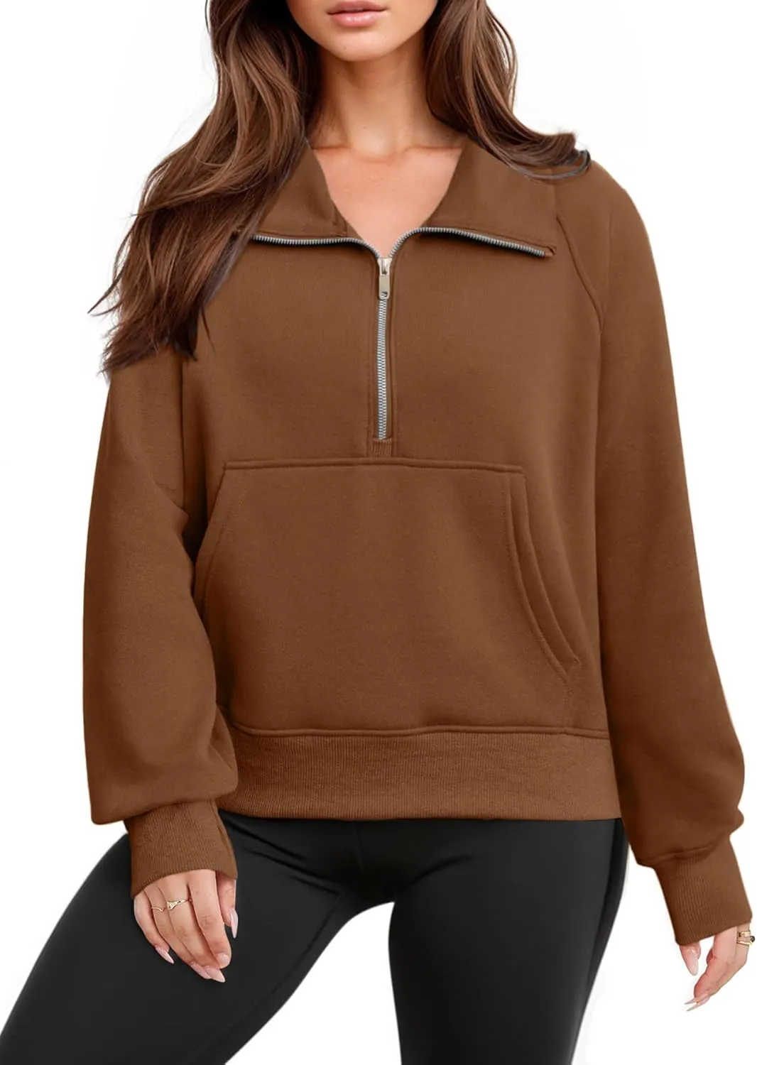Glamaker Womens Sweatshirts Half Zip Pullover Fleece Cropped Comfort Fall Loose Outfits Fashion Long Sleeve Thumb Hole