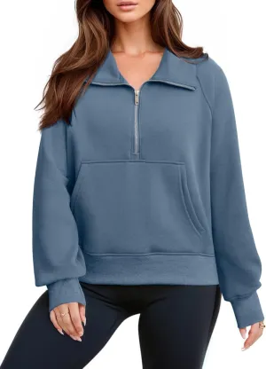 Glamaker Womens Sweatshirts Half Zip Pullover Fleece Cropped Comfort Fall Loose Outfits Fashion Long Sleeve Thumb Hole