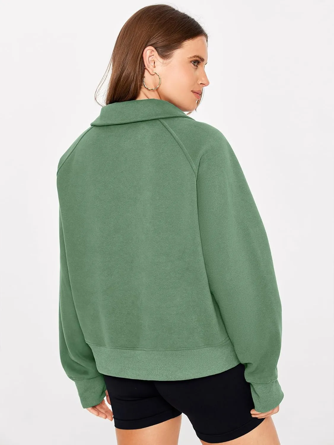 Glamaker Womens Sweatshirts Half Zip Pullover Fleece Cropped Comfort Fall Loose Outfits Fashion Long Sleeve Thumb Hole