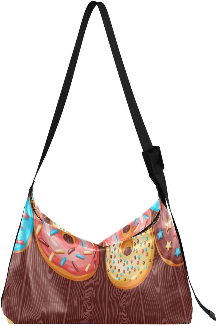Glaze Donuts Sprinkles Hobo Crossbody Bags for Women Leather Large Shoulder Bag Cross Body Trendy Womens Tote Bags Handbag for Travel Shopping