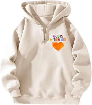 God is Within Her Will Not Fall Hoodies for Women,Casual Zip Up Hooded Sweatshirt Oversized Cute Fall Sweatshirts