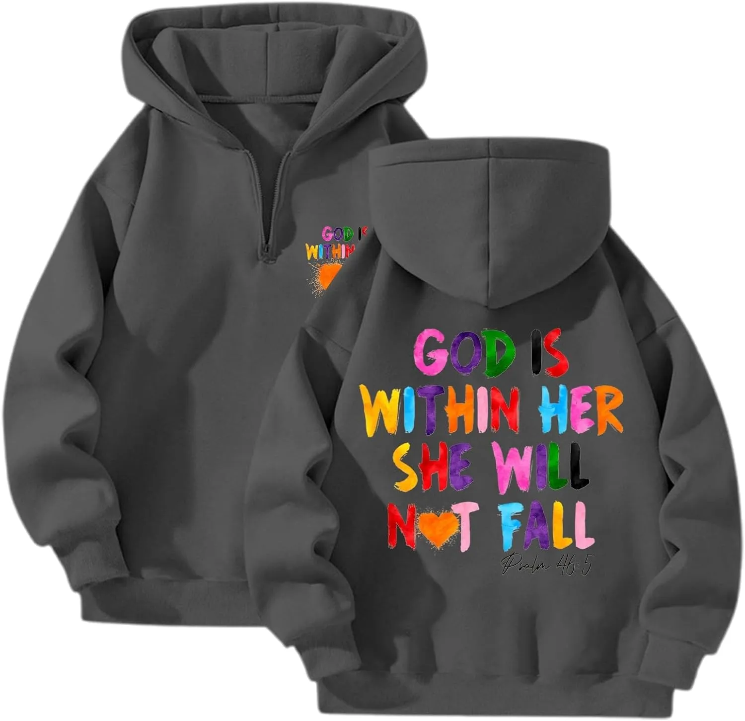 God is Within Her Will Not Fall Hoodies for Women,Casual Zip Up Hooded Sweatshirt Oversized Cute Fall Sweatshirts