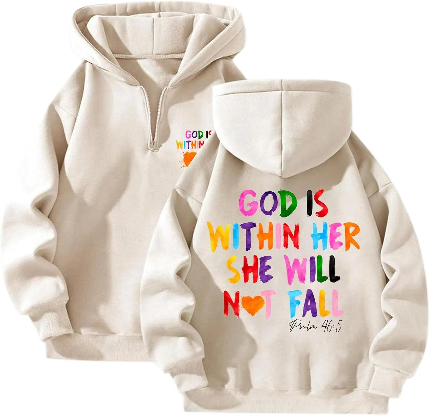 God is Within Her Will Not Fall Hoodies for Women,Casual Zip Up Hooded Sweatshirt Oversized Cute Fall Sweatshirts