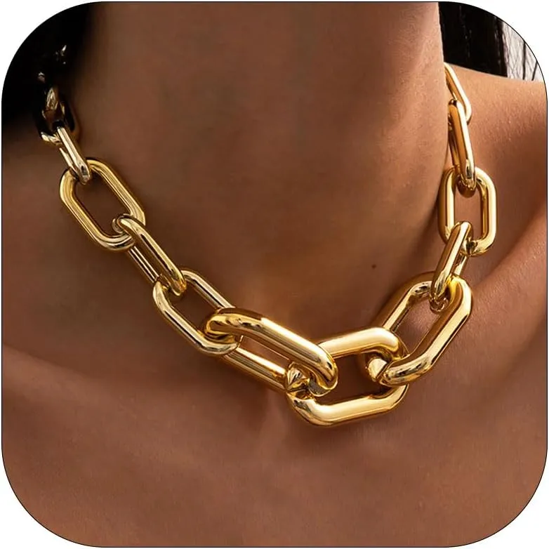 Gold Chunky Necklace for Women Chunky Gold Necklace Cuban Link Chain Necklace Punk Choker Thick Chain Collar Necklace Jewelry Statement Necklace Birthday Presents