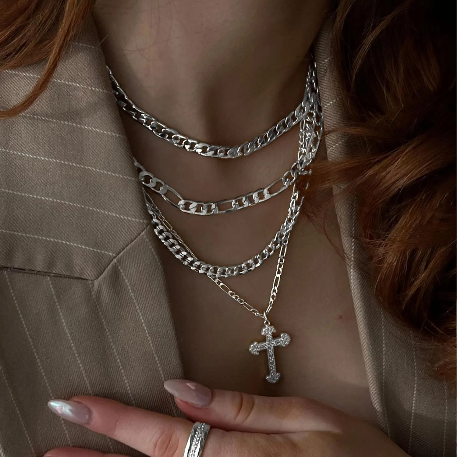 Gold Cross Necklace for Women 14K Gold Plated Dainty Layered Pendant Choker Simple Trendy Cute Cross Charm Diamond Necklace Faith Jewelry Religious Gift